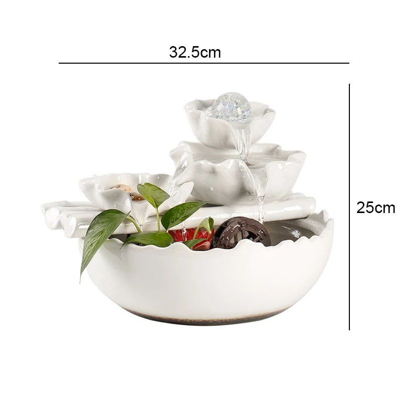 White Creative Lotus Fountain Water Tank, Living Room Spray Water Humidification, Atomized Fish Tank Decoration, Office Desktop