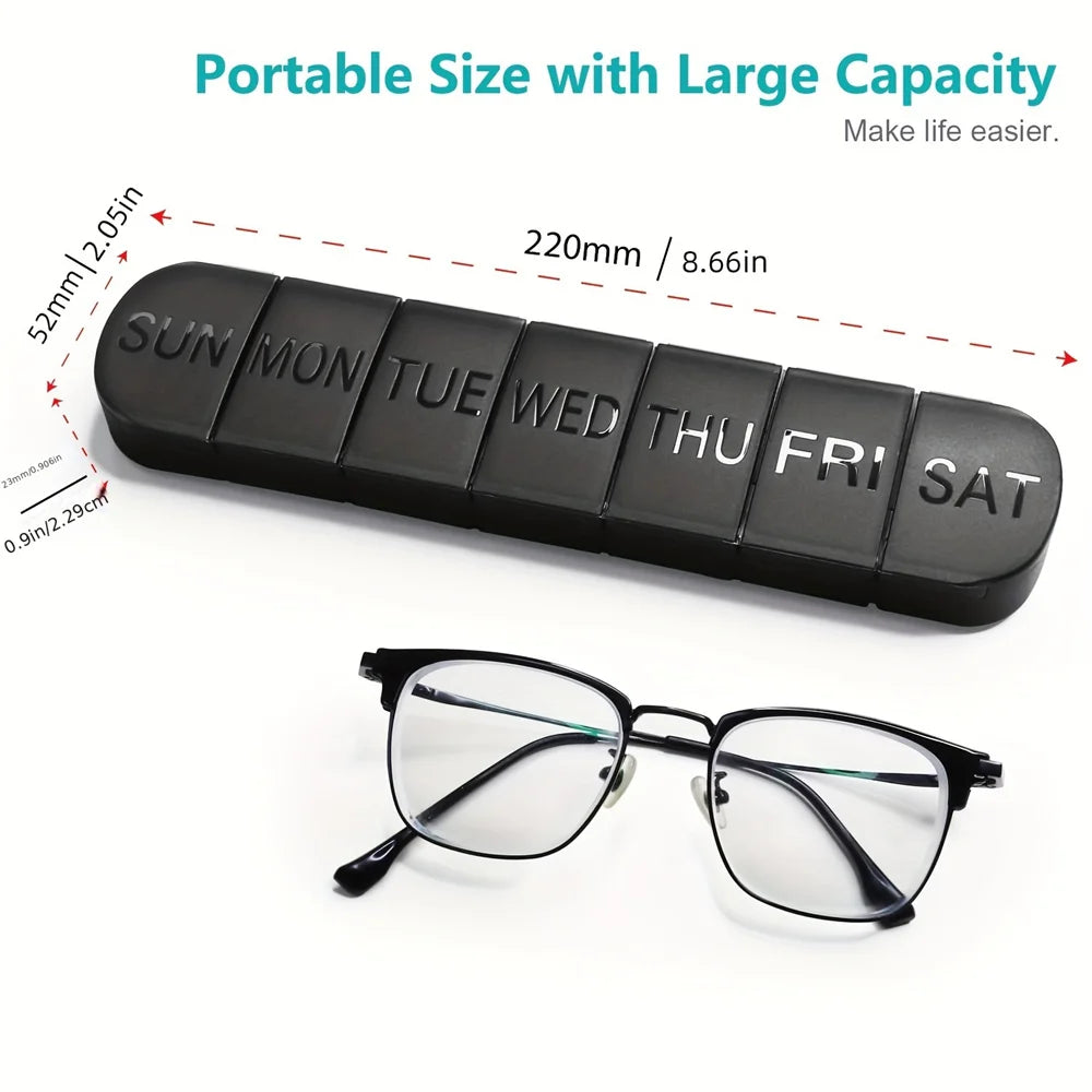 Portable Pill Box 7 Day Week Medication Dispenser Large Capacity Vitamin Box Individually Storage Sealed Long Pill Organizer