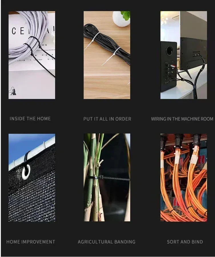 Cable Ties Nylon Self Locking 100/150/200mm Multicolour Plastic Zip Wire Binding Wrap Straps DIY Cable Fasten Organiser