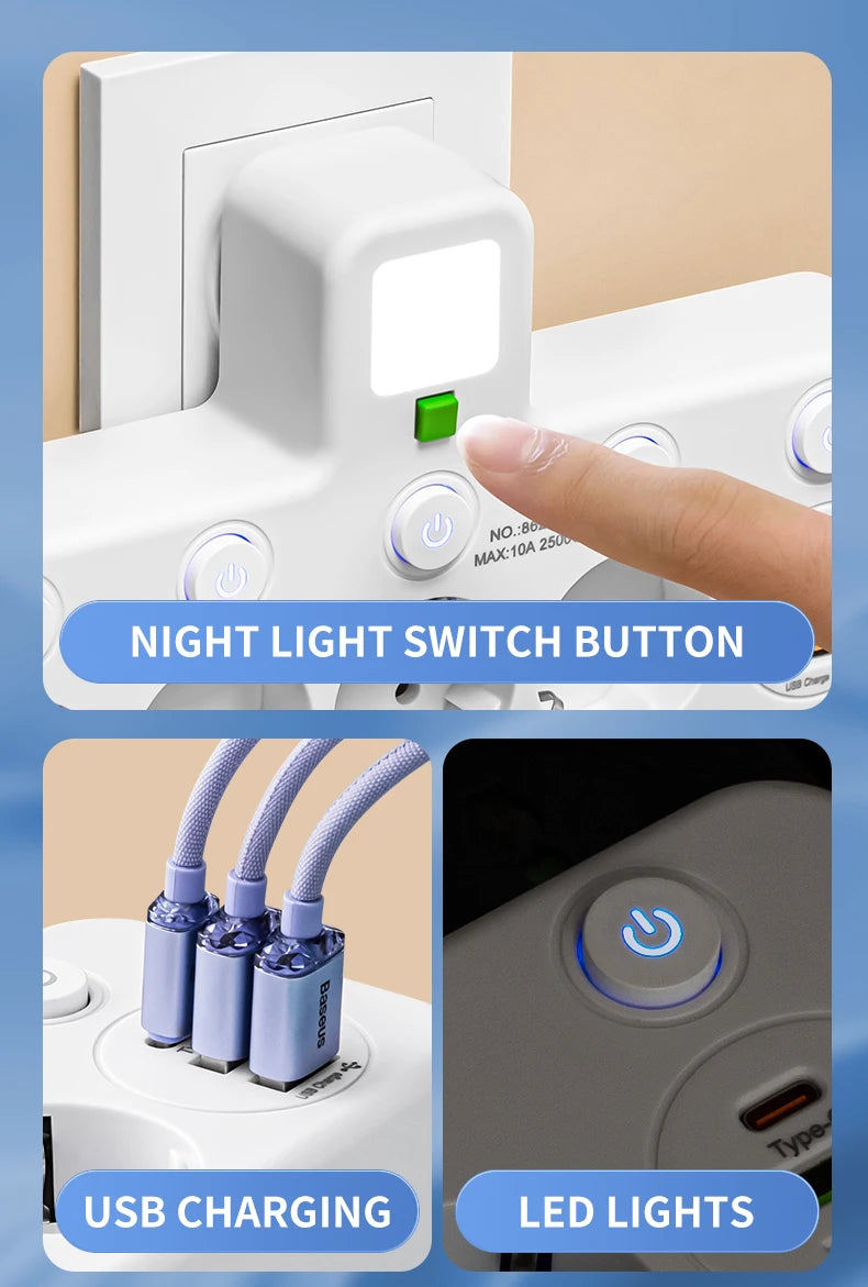 EU Plug Outlet 5 Sockets Electrical Socket No Extension Cord With or without it USB Type-C Ports Two specifications