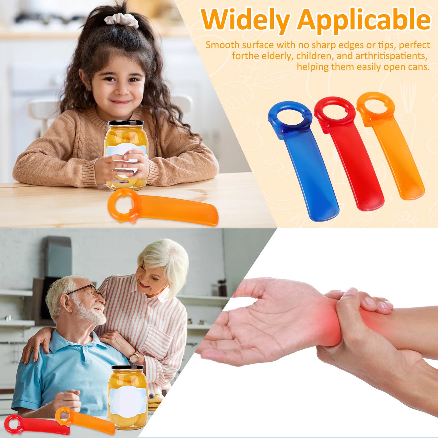 3Pcs Jar Opener Manual Jar Key with Ergonomic Handle Mini Portable Can Lid Opener Tool for Elders Children Women Weak Hands