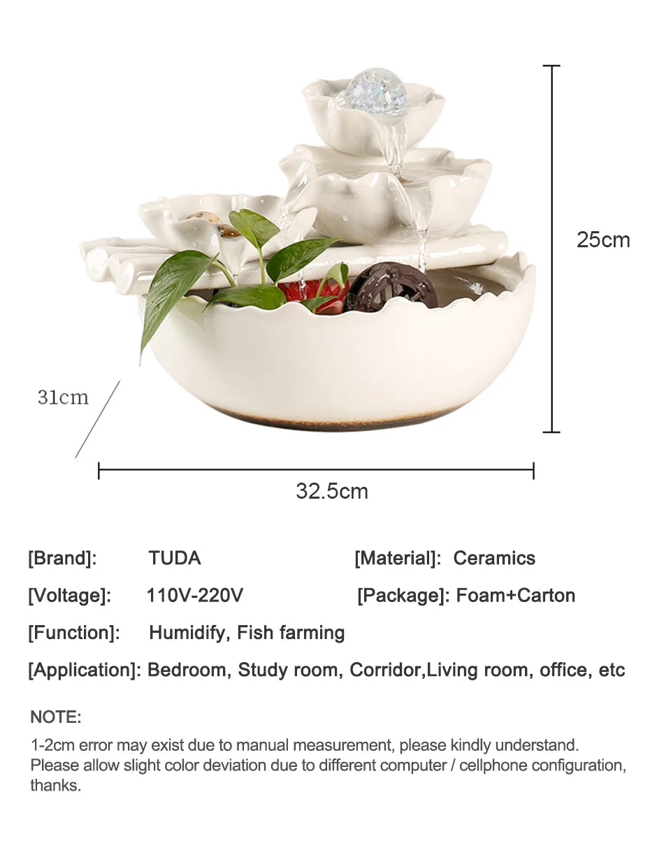 White Creative Lotus Fountain Water Tank, Living Room Spray Water Humidification, Atomized Fish Tank Decoration, Office Desktop