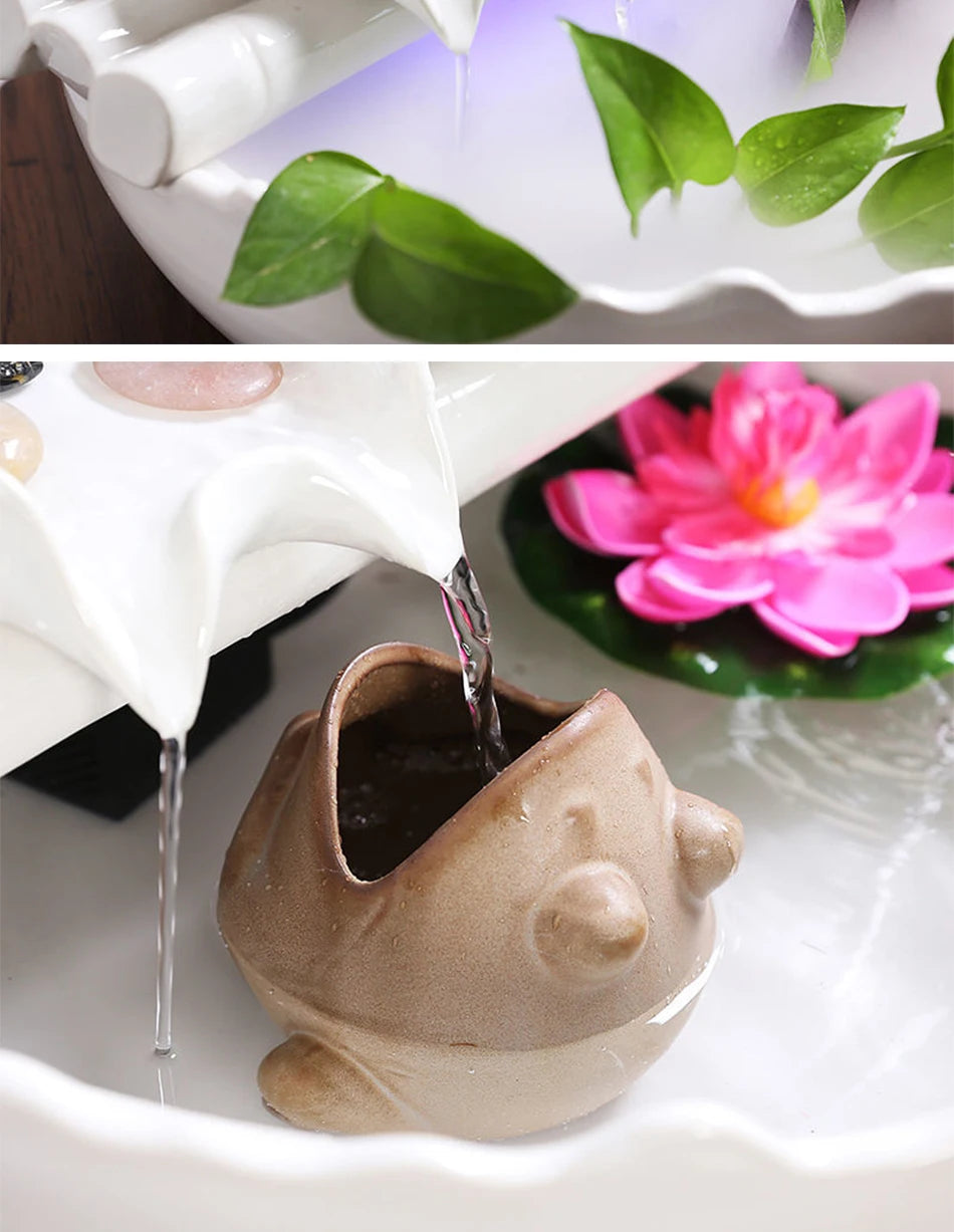White Creative Lotus Fountain Water Tank, Living Room Spray Water Humidification, Atomized Fish Tank Decoration, Office Desktop