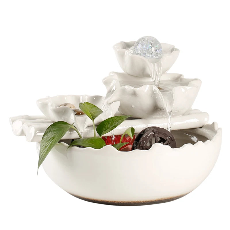 White Creative Lotus Fountain Water Tank, Living Room Spray Water Humidification, Atomized Fish Tank Decoration, Office Desktop