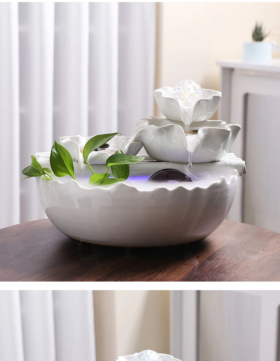 White Creative Lotus Fountain Water Tank, Living Room Spray Water Humidification, Atomized Fish Tank Decoration, Office Desktop