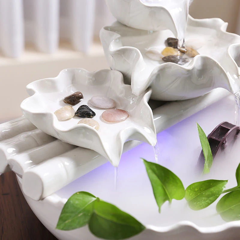 White Creative Lotus Fountain Water Tank, Living Room Spray Water Humidification, Atomized Fish Tank Decoration, Office Desktop