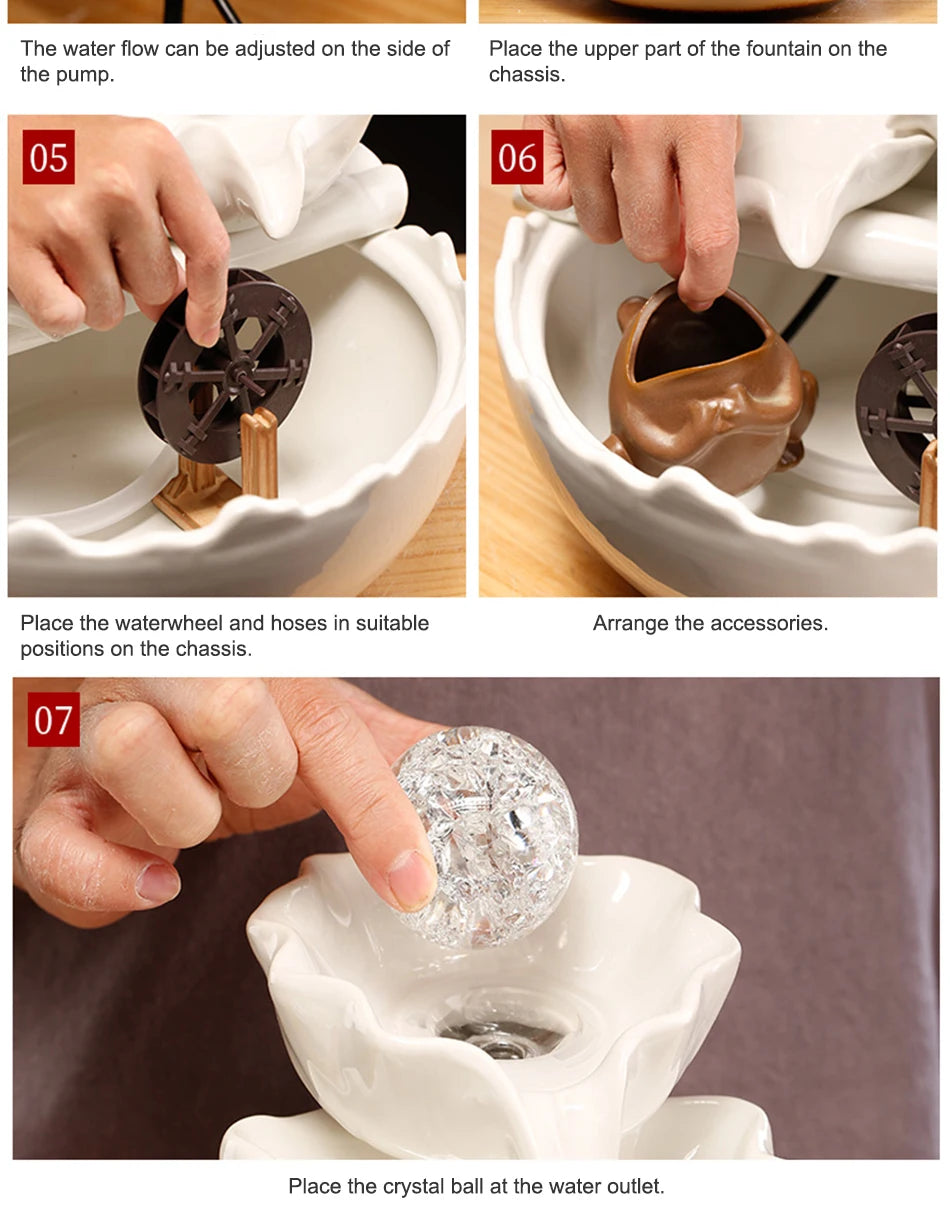 White Creative Lotus Fountain Water Tank, Living Room Spray Water Humidification, Atomized Fish Tank Decoration, Office Desktop