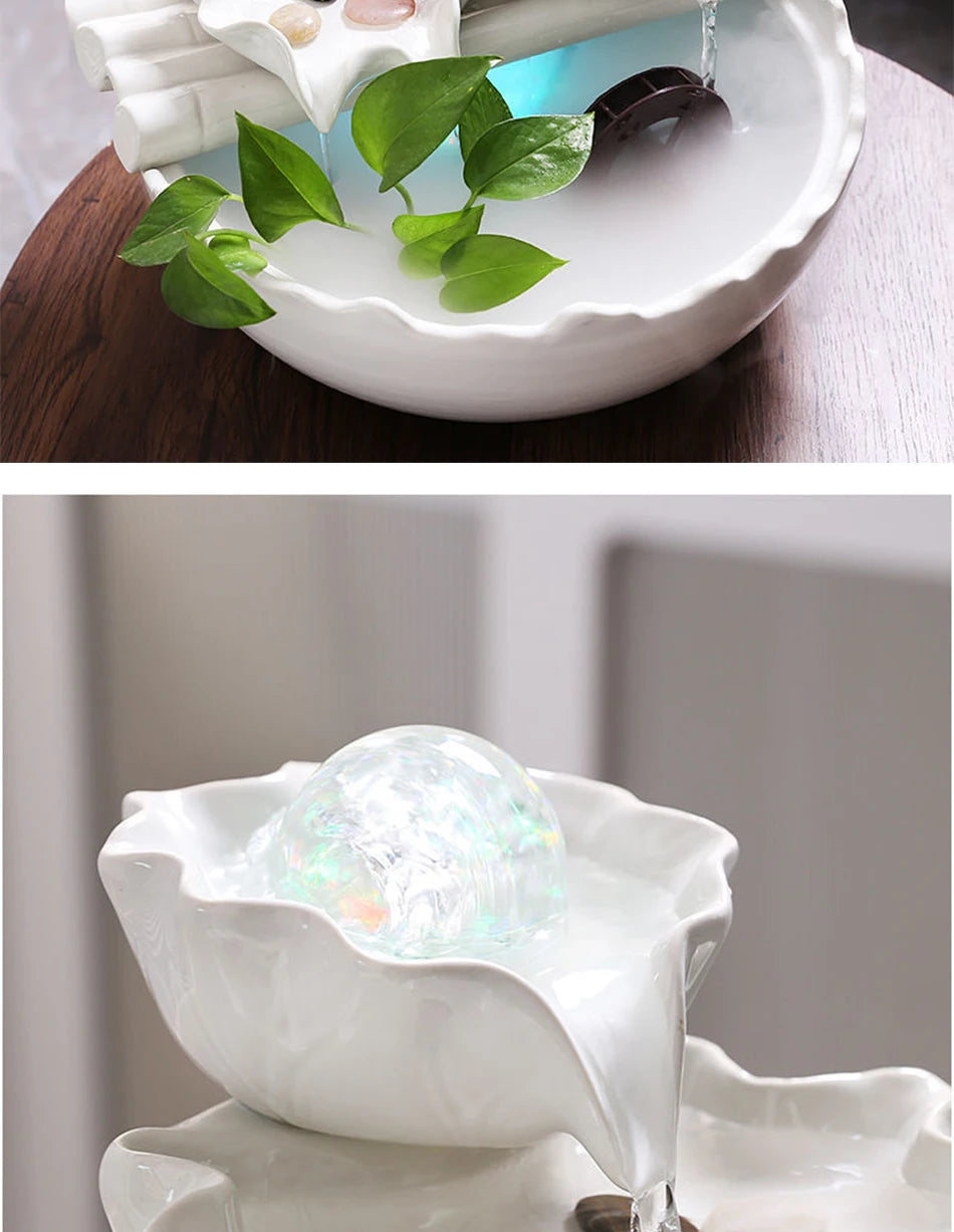 White Creative Lotus Fountain Water Tank, Living Room Spray Water Humidification, Atomized Fish Tank Decoration, Office Desktop