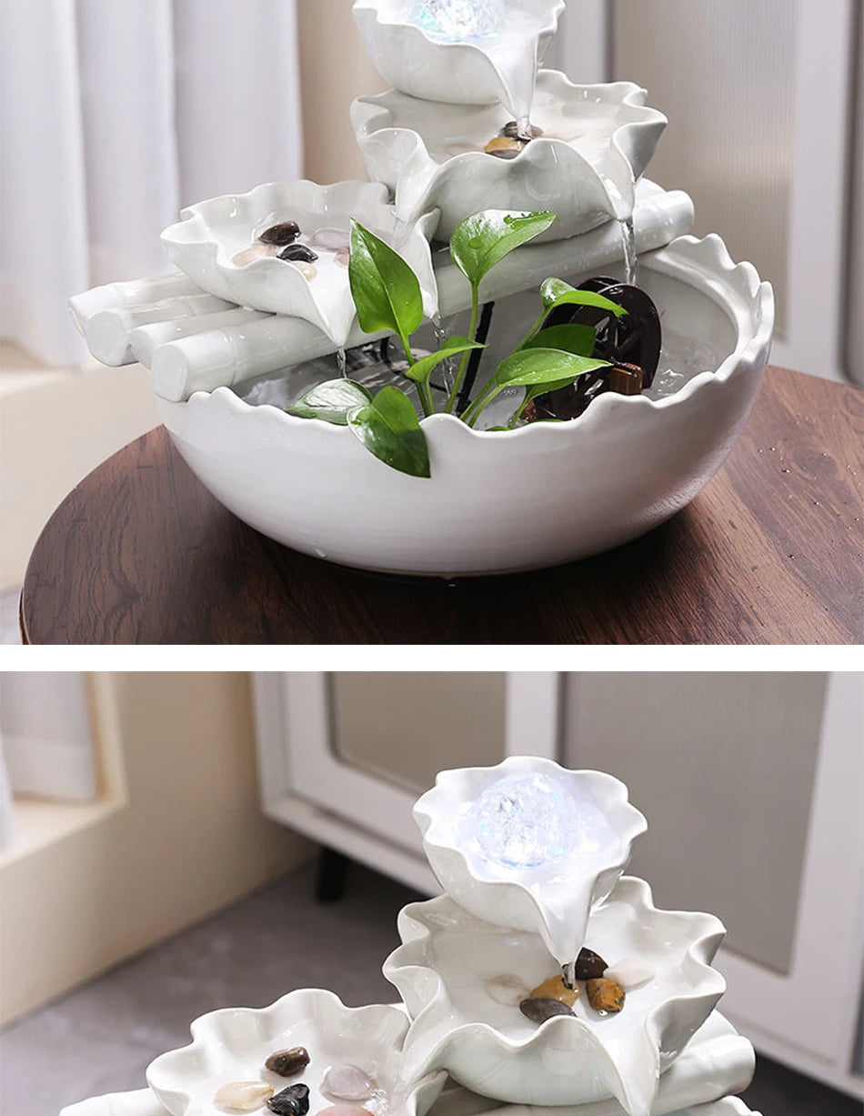 White Creative Lotus Fountain Water Tank, Living Room Spray Water Humidification, Atomized Fish Tank Decoration, Office Desktop