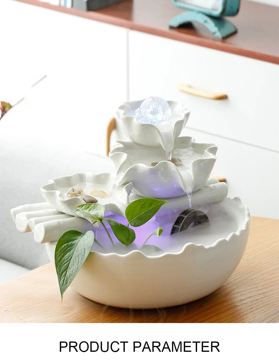 White Creative Lotus Fountain Water Tank, Living Room Spray Water Humidification, Atomized Fish Tank Decoration, Office Desktop