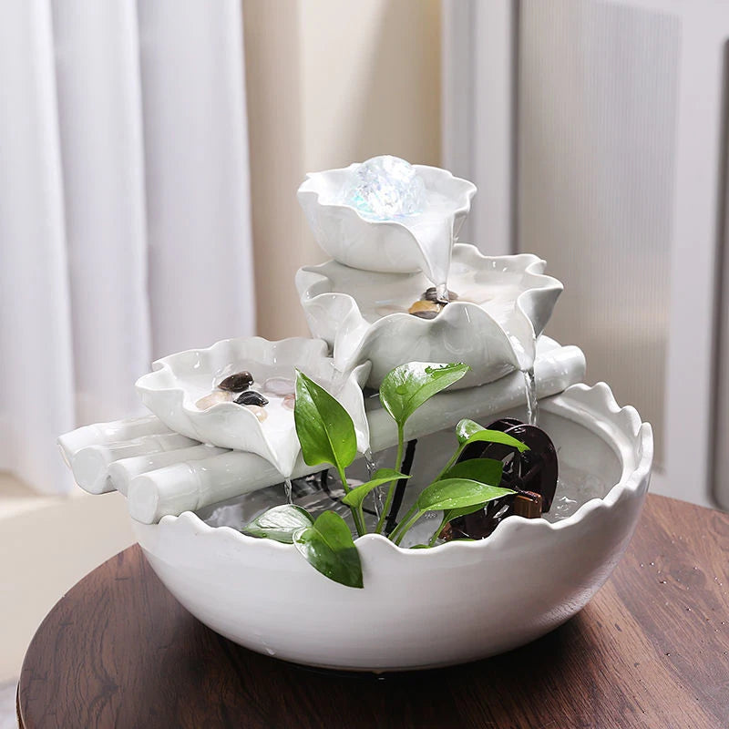 White Creative Lotus Fountain Water Tank, Living Room Spray Water Humidification, Atomized Fish Tank Decoration, Office Desktop