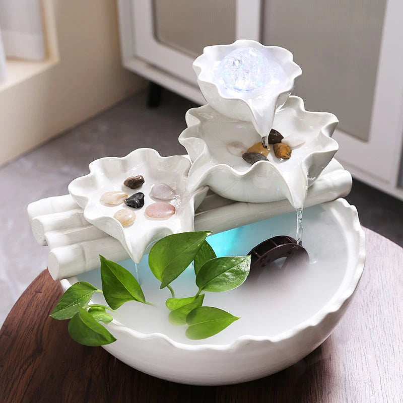 White Creative Lotus Fountain Water Tank, Living Room Spray Water Humidification, Atomized Fish Tank Decoration, Office Desktop