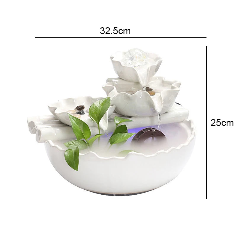 White Creative Lotus Fountain Water Tank, Living Room Spray Water Humidification, Atomized Fish Tank Decoration, Office Desktop