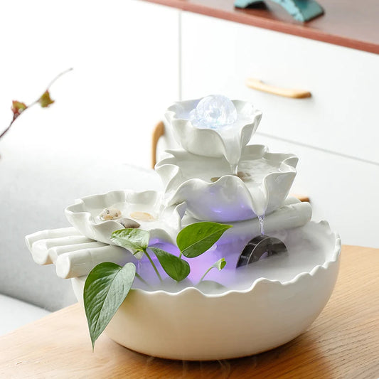 White Creative Lotus Fountain Water Tank, Living Room Spray Water Humidification, Atomized Fish Tank Decoration, Office Desktop