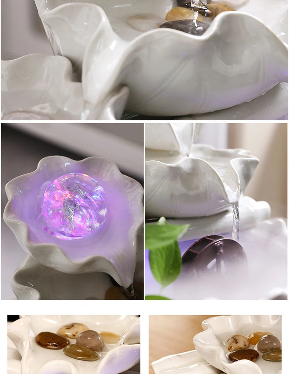 White Creative Lotus Fountain Water Tank, Living Room Spray Water Humidification, Atomized Fish Tank Decoration, Office Desktop
