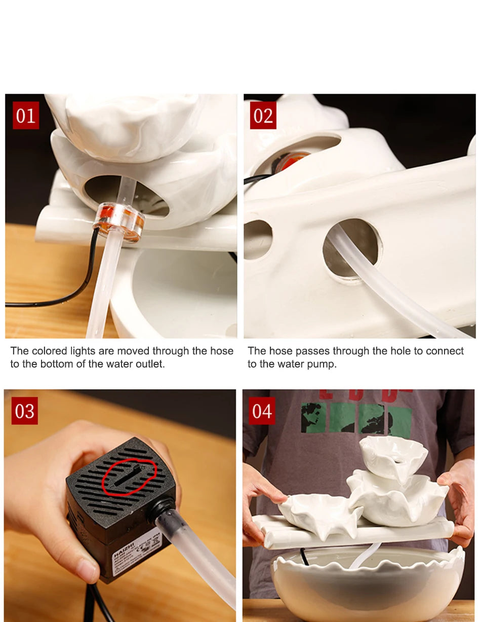 White Creative Lotus Fountain Water Tank, Living Room Spray Water Humidification, Atomized Fish Tank Decoration, Office Desktop