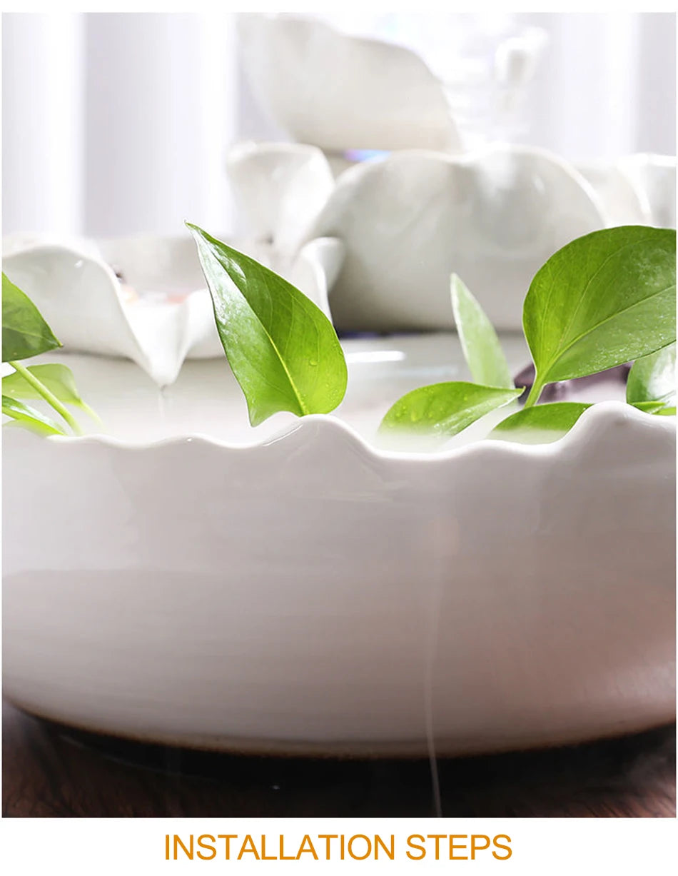 White Creative Lotus Fountain Water Tank, Living Room Spray Water Humidification, Atomized Fish Tank Decoration, Office Desktop