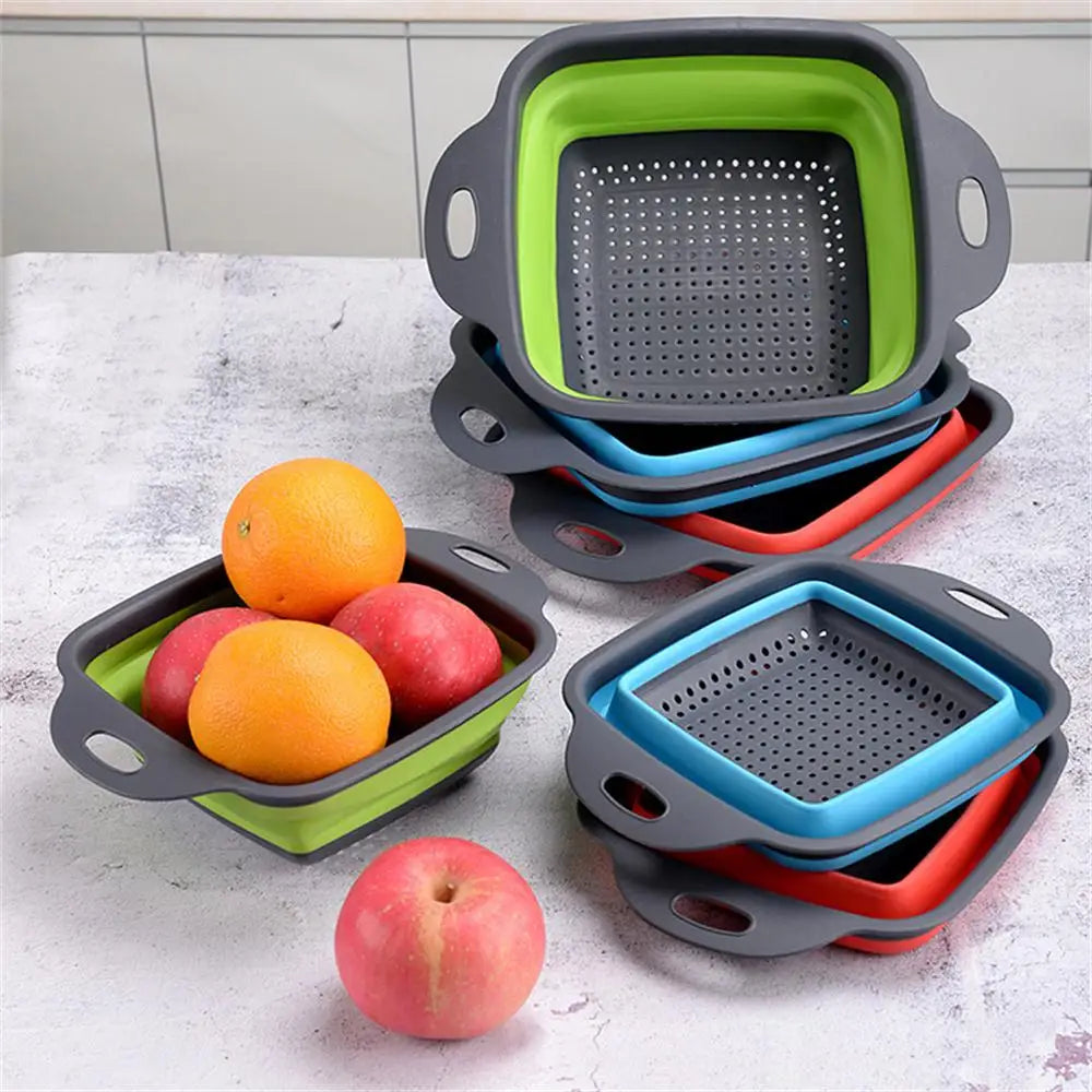 Silicone Folding Drainer Basket Fruit Vegetable Foldable Colander Kitchen Strainer For Food Pasta Kitchenware Drain Device