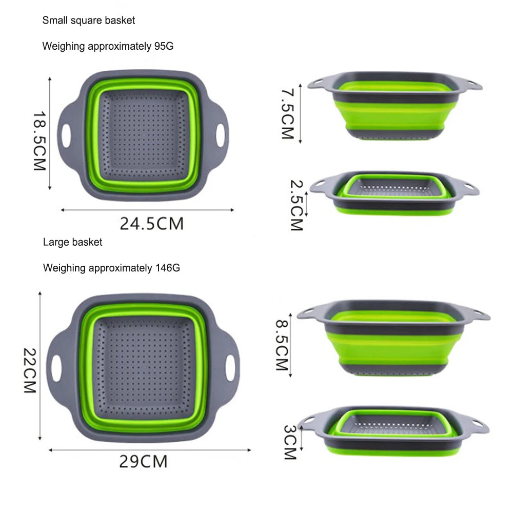Silicone Folding Drainer Basket Fruit Vegetable Foldable Colander Kitchen Strainer For Food Pasta Kitchenware Drain Device